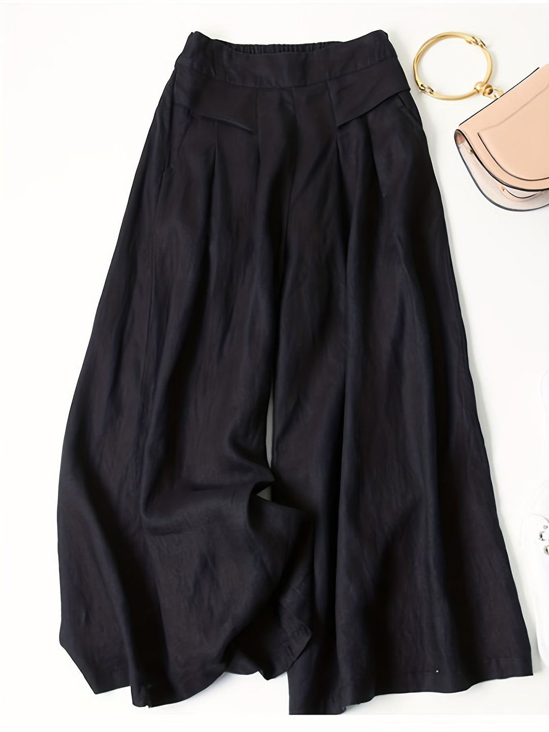 Pantalones Anchos Capri Elegantes Vintage en Negro
