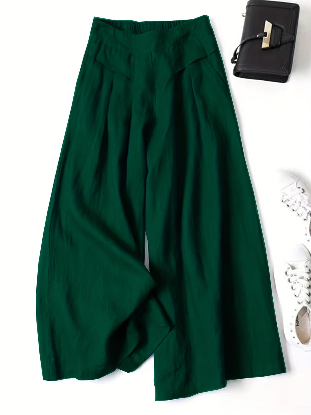 Pantalones Anchos Capri Elegantes Vintage en Verde