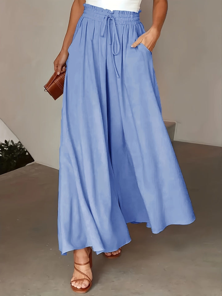 Pantalones Anchos Fluidos Cintura Alta en Azul claro