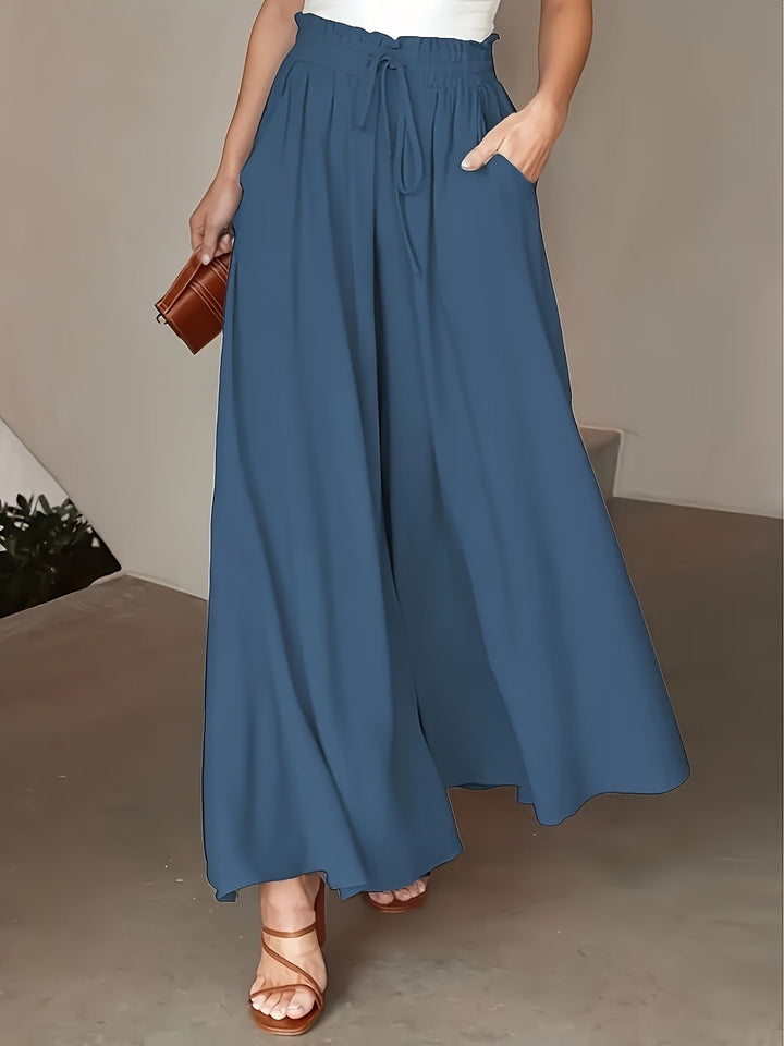 Pantalones Anchos Fluidos Cintura Alta en Azul marino