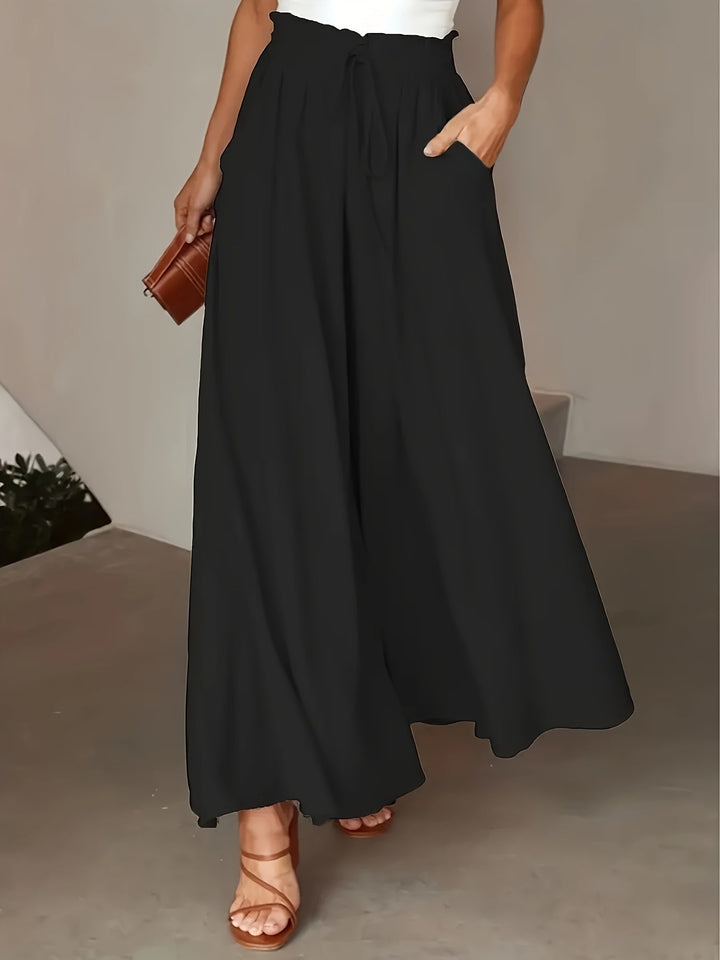 Pantalones Anchos Fluidos Cintura Alta en Negro