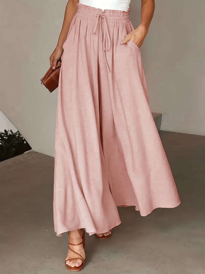 Pantalones Anchos Fluidos Cintura Alta en Rosa