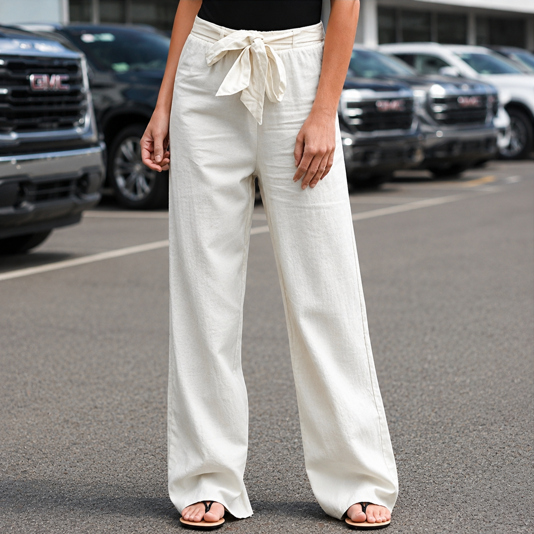Pantalones de Lino con Pierna Ancha en Blanco