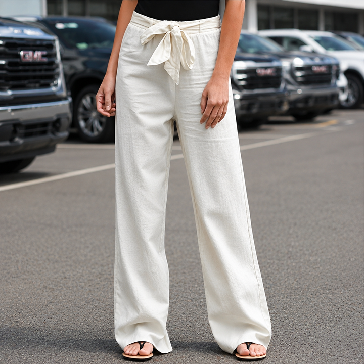 Pantalones de Lino con Pierna Ancha en Blanco