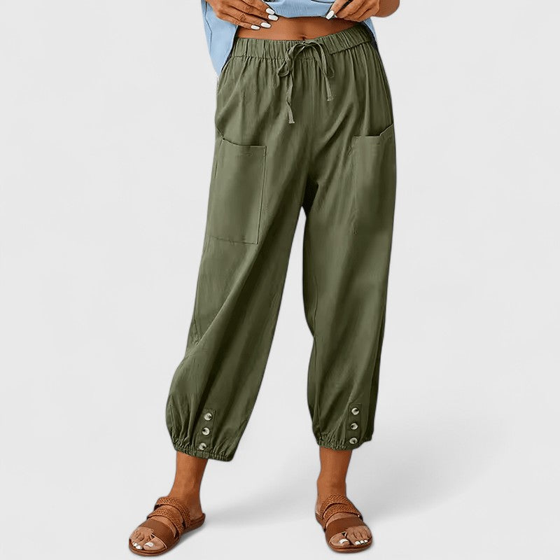 Pantalones de Lino Elegantes en Armeegrün