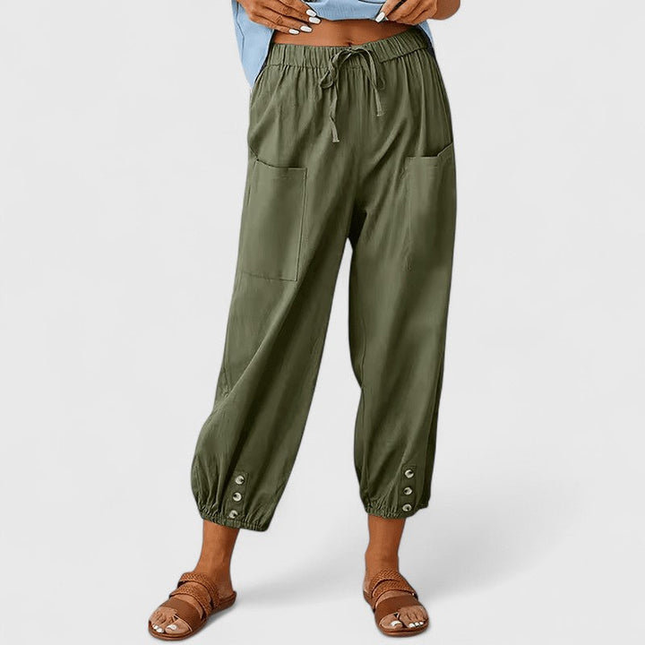 Pantalones de Lino Elegantes en Armeegrün