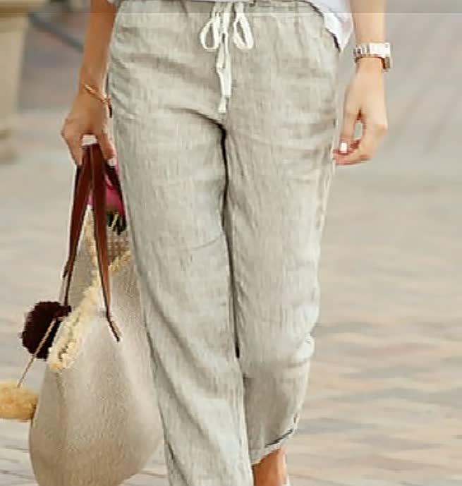 Pantalones de Lino para Mujer Cintura Elástica (4)