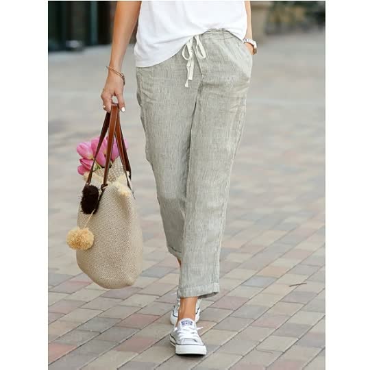 Pantalones de Lino para Mujer Cintura Elástica (6)