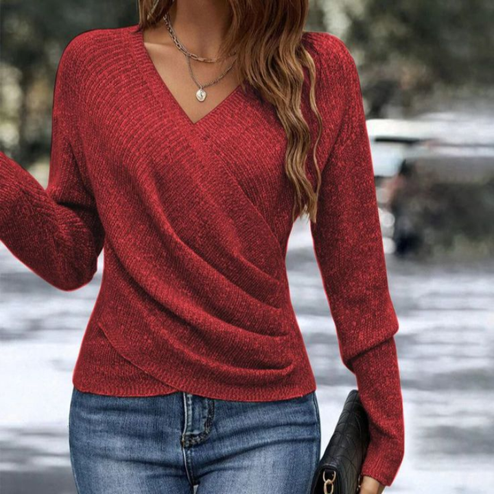 Pullover Acogedor con Escote V en Rojo