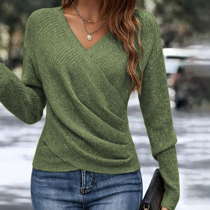 Pullover Acogedor con Escote V en Verde