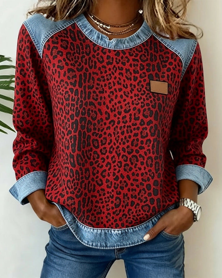Pullover de Mujer Estampado Leopardo en Rojo