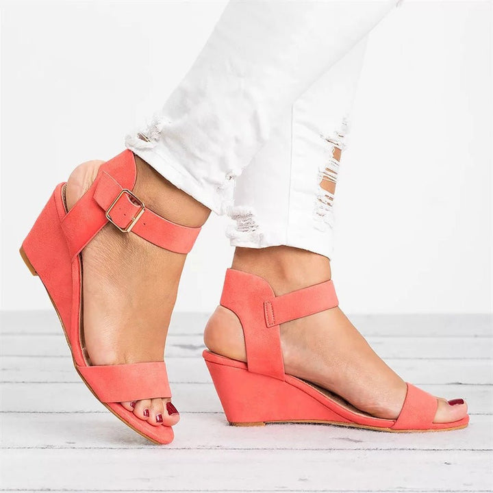 Sandalias de Cuña con Correa para Mujer en Rojo claro