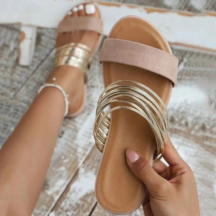 Sandalias Elegantes para el Verano con Doble Correa en Caqui