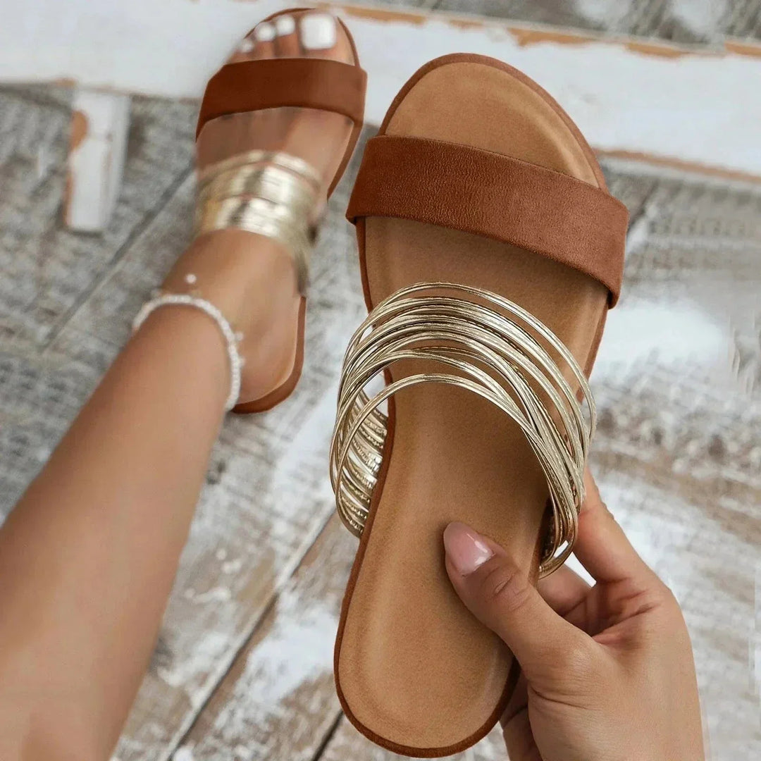 Sandalias Elegantes para el Verano con Doble Correa en Kastanienbraun