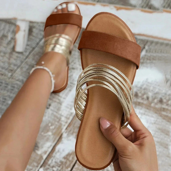 Sandalias Elegantes para el Verano con Doble Correa en Kastanienbraun