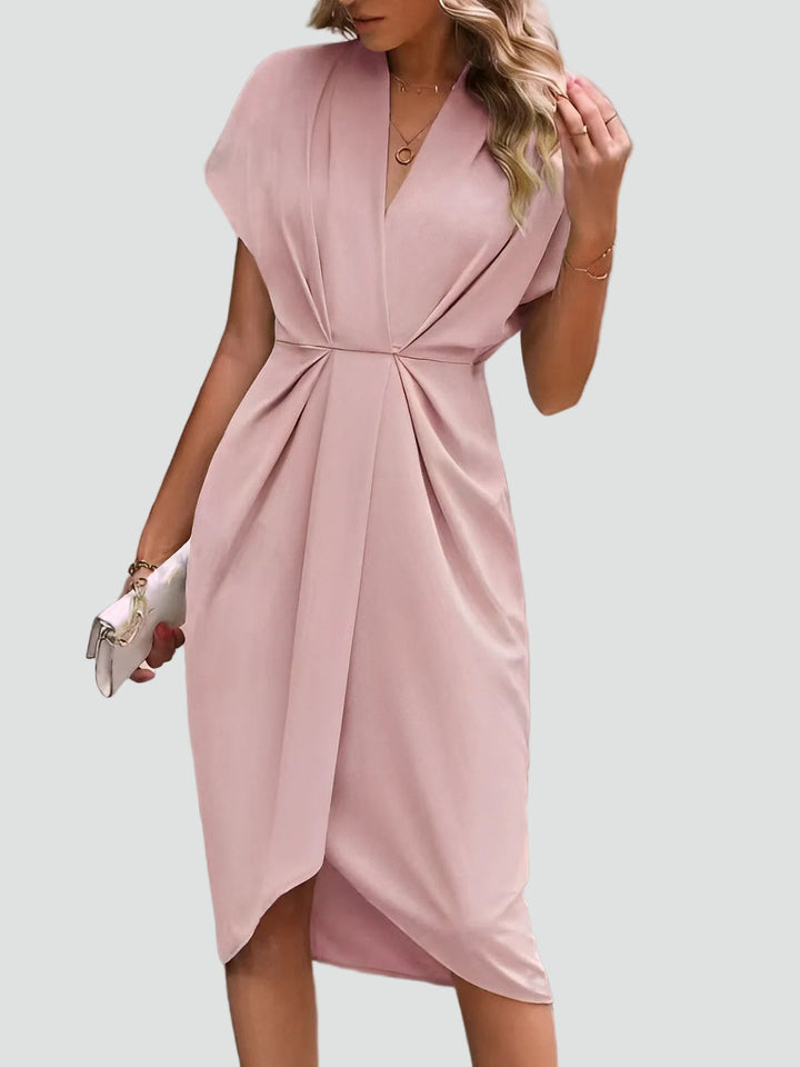 Sofisticado vestido de cóctel midi envolvente en Rosa