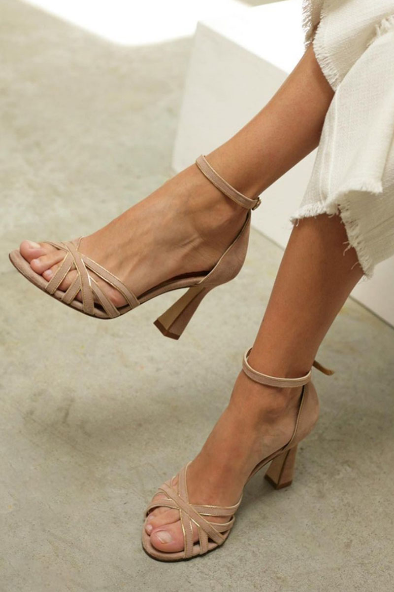 Tacones de Mujer Patchwork Peep-Toe para Verano en Marrón