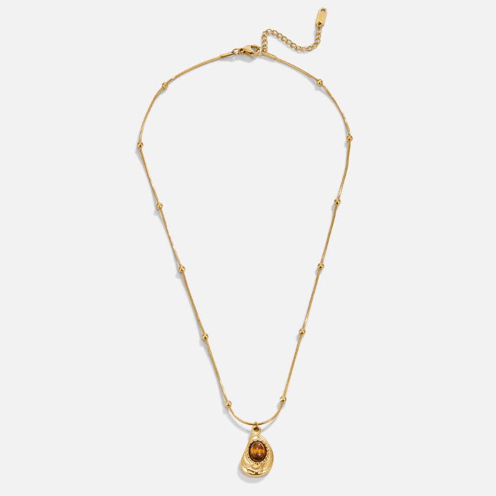 Elegante collar de color oro con piedra ojo de tigre