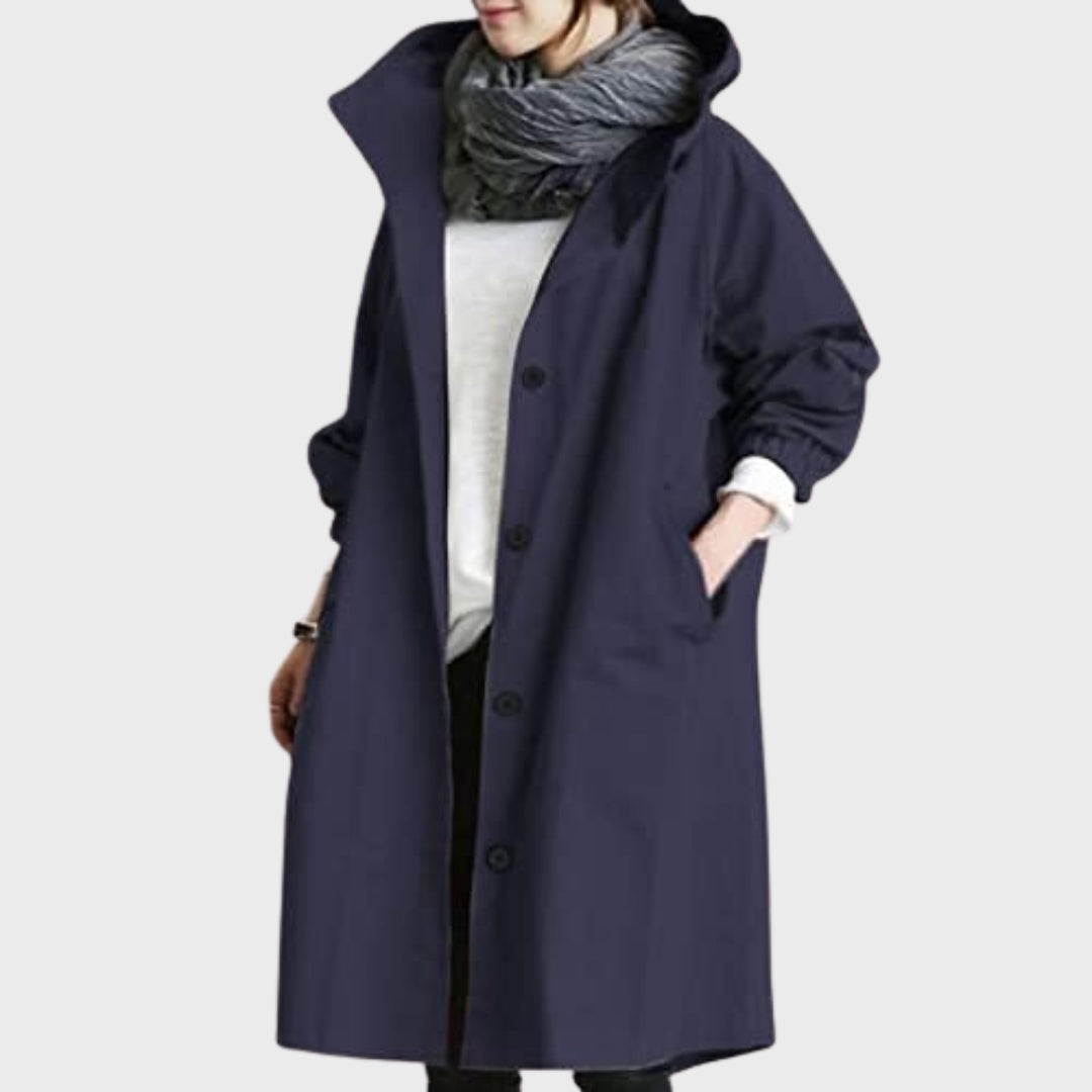 Trenchcoat Elegante Versátil para Lluvia en Azul marino