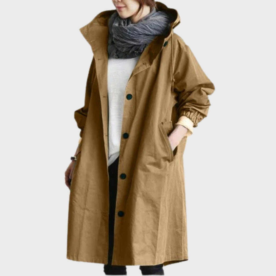Trenchcoat Elegante Versátil para Lluvia en Marrón