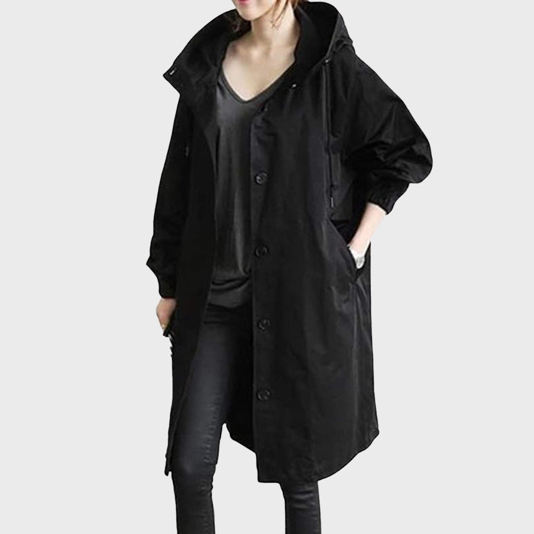 Trenchcoat Elegante Versátil para Lluvia en Negro