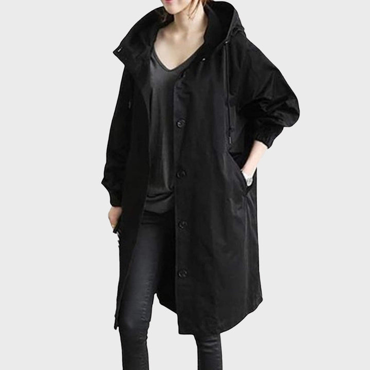 Trenchcoat Elegante Versátil para Lluvia en Negro