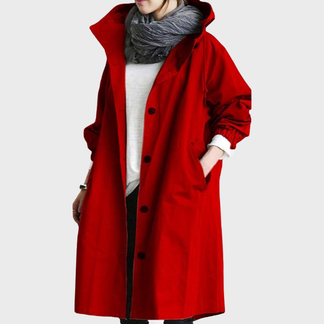 Trenchcoat Elegante Versátil para Lluvia en Rojo