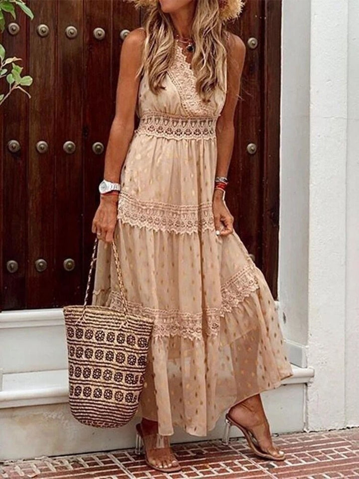 Vestido boho largo para invitada de boda en Beige