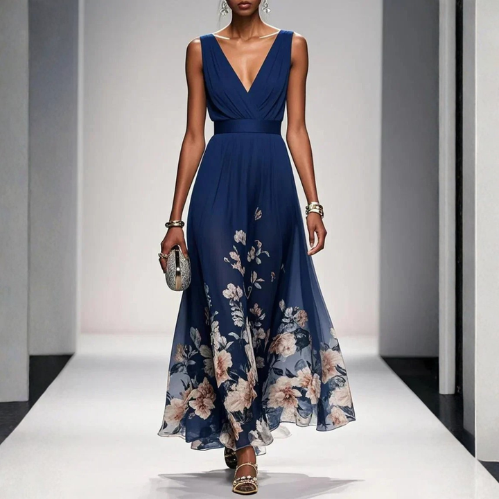 Vestido boho maxi floral para invitadas de boda en Azul marino