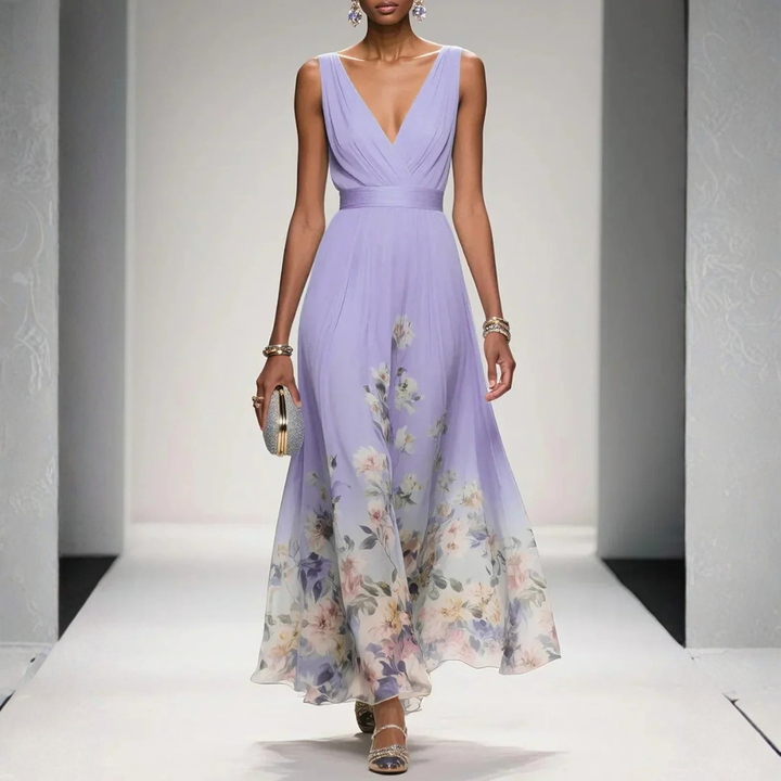 Vestido boho maxi floral para invitadas de boda en Morado