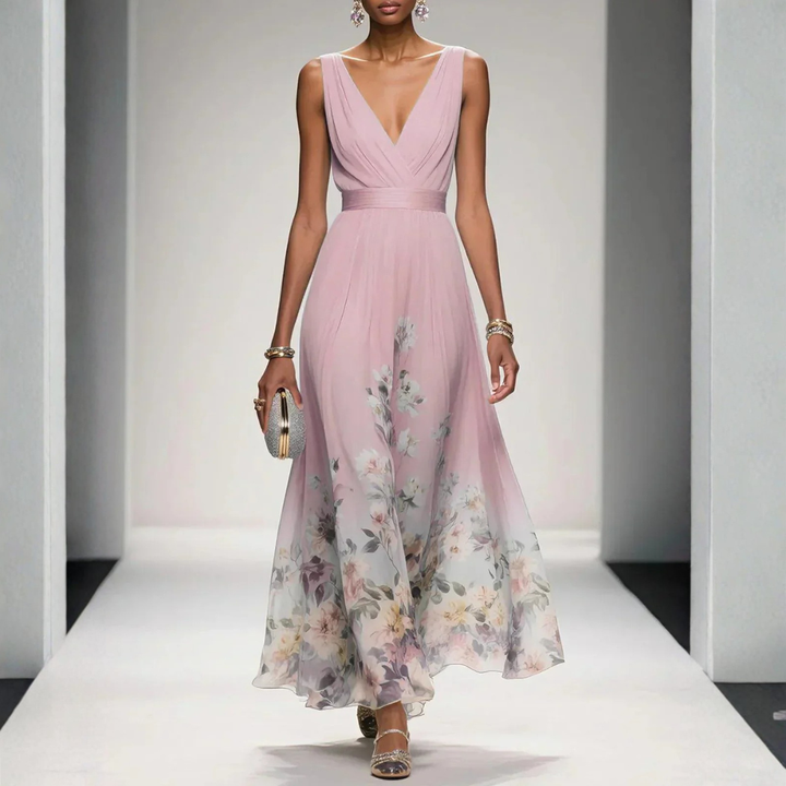 Vestido boho maxi floral para invitadas de boda en Rosa 1