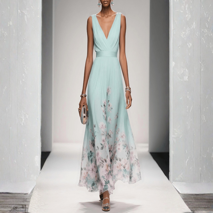 Vestido boho maxi floral para invitadas de boda en Verde claro