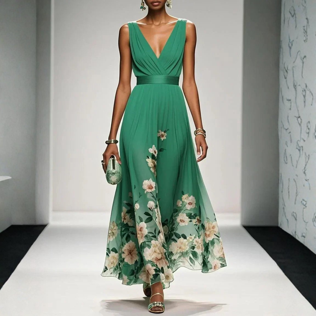 Vestido boho maxi floral para invitadas de boda en Verde