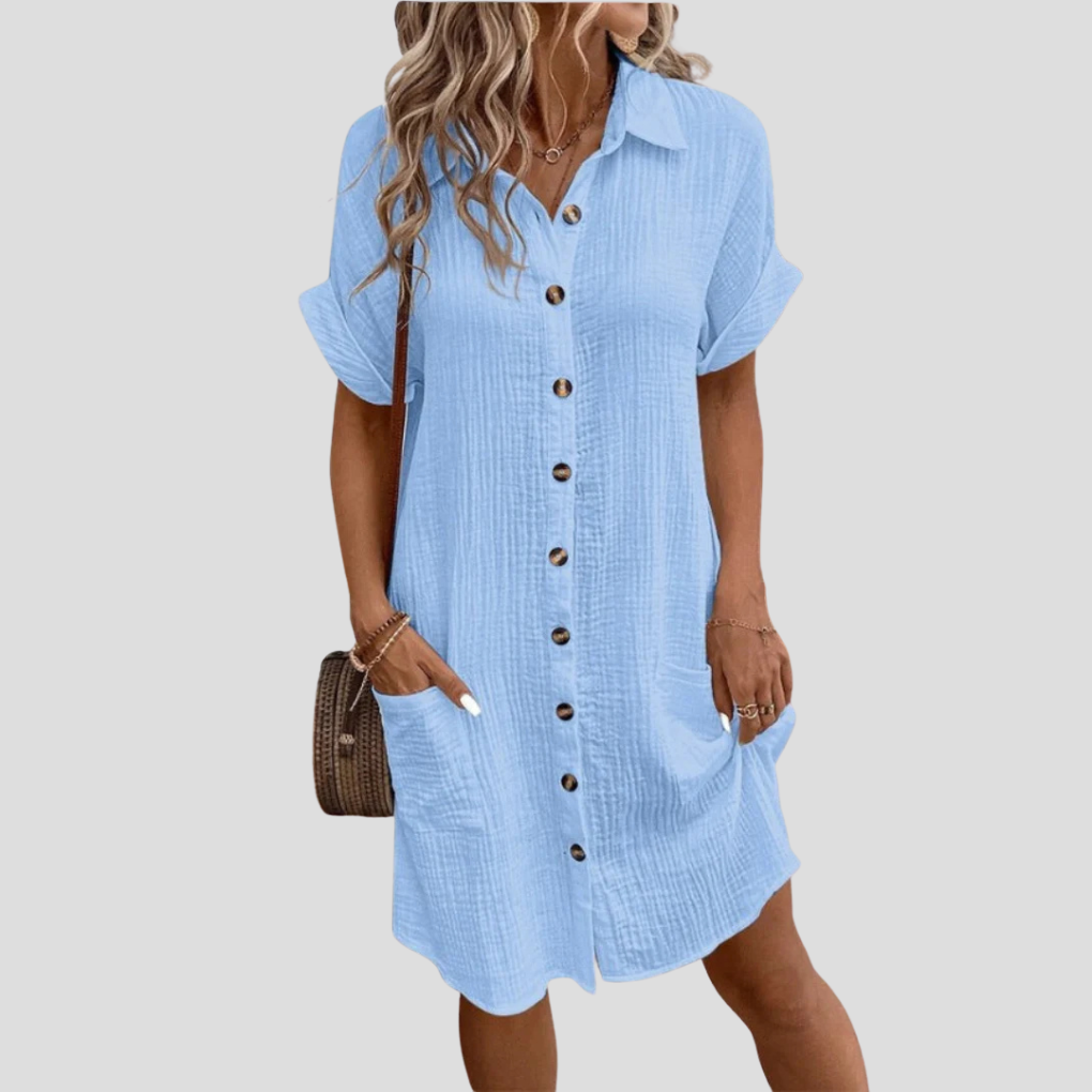 Vestido camisero para invitada de boda en Azul claro