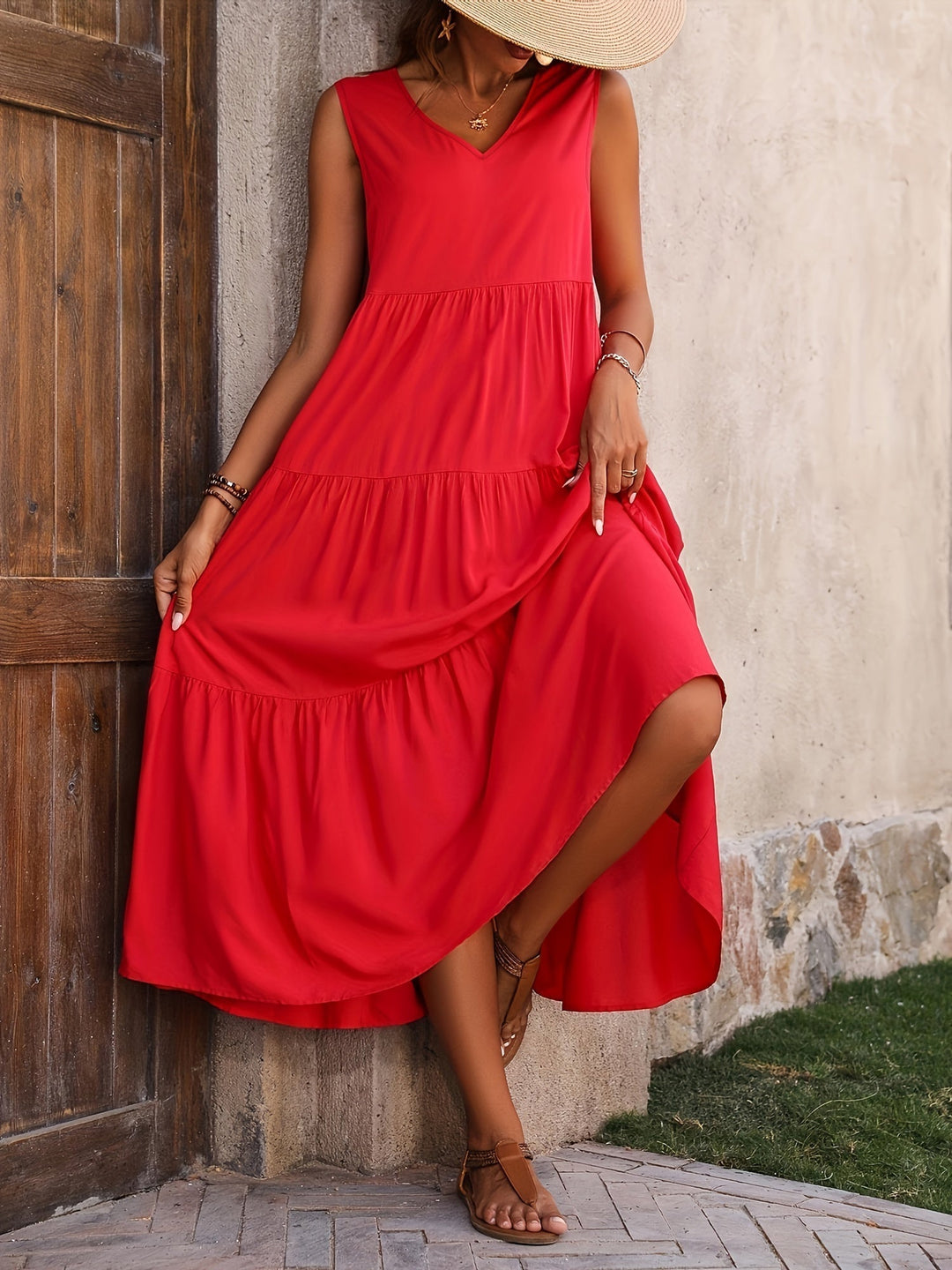 Vestido de algodón para invitada de boda en Rojo