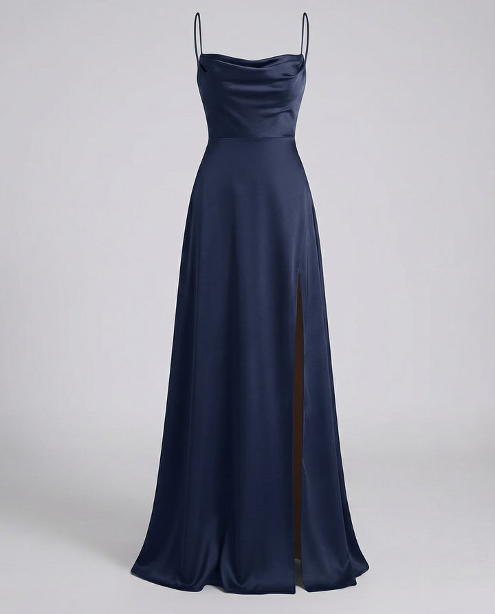 Vestido de Invitada Maxi Seda en Azul oscuro