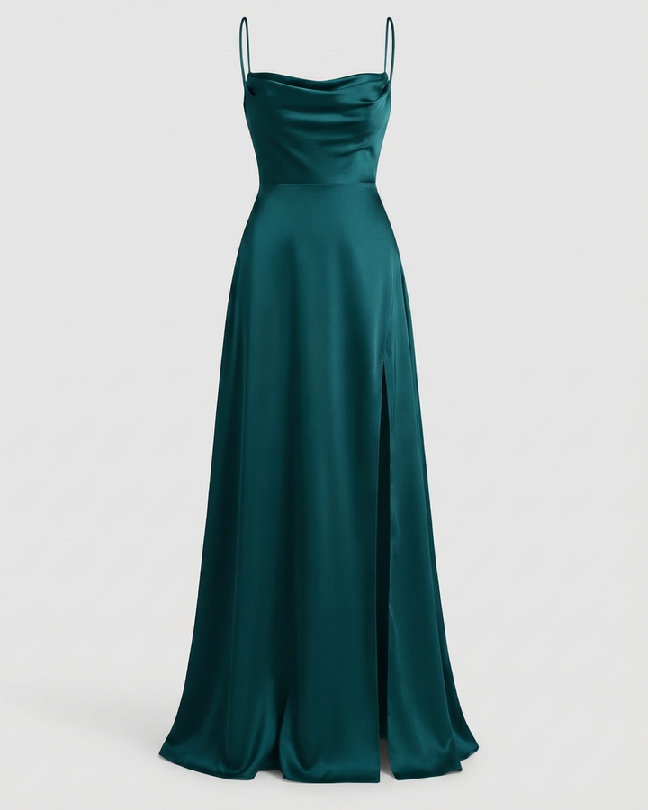Vestido de Invitada Maxi Seda en Azul