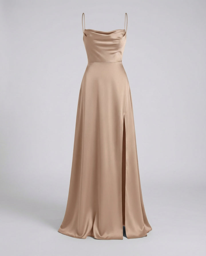 Vestido de Invitada Maxi Seda en Marrón
