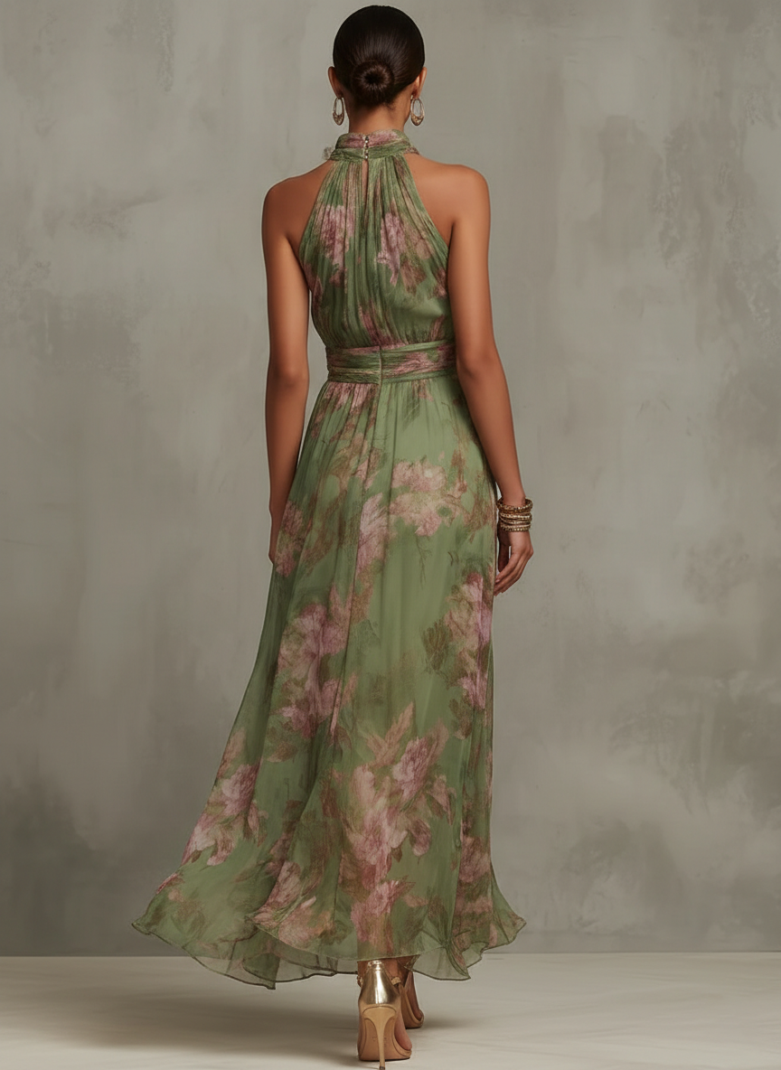 Vestido de lino floral para verano en Grüner Blumenprint 2