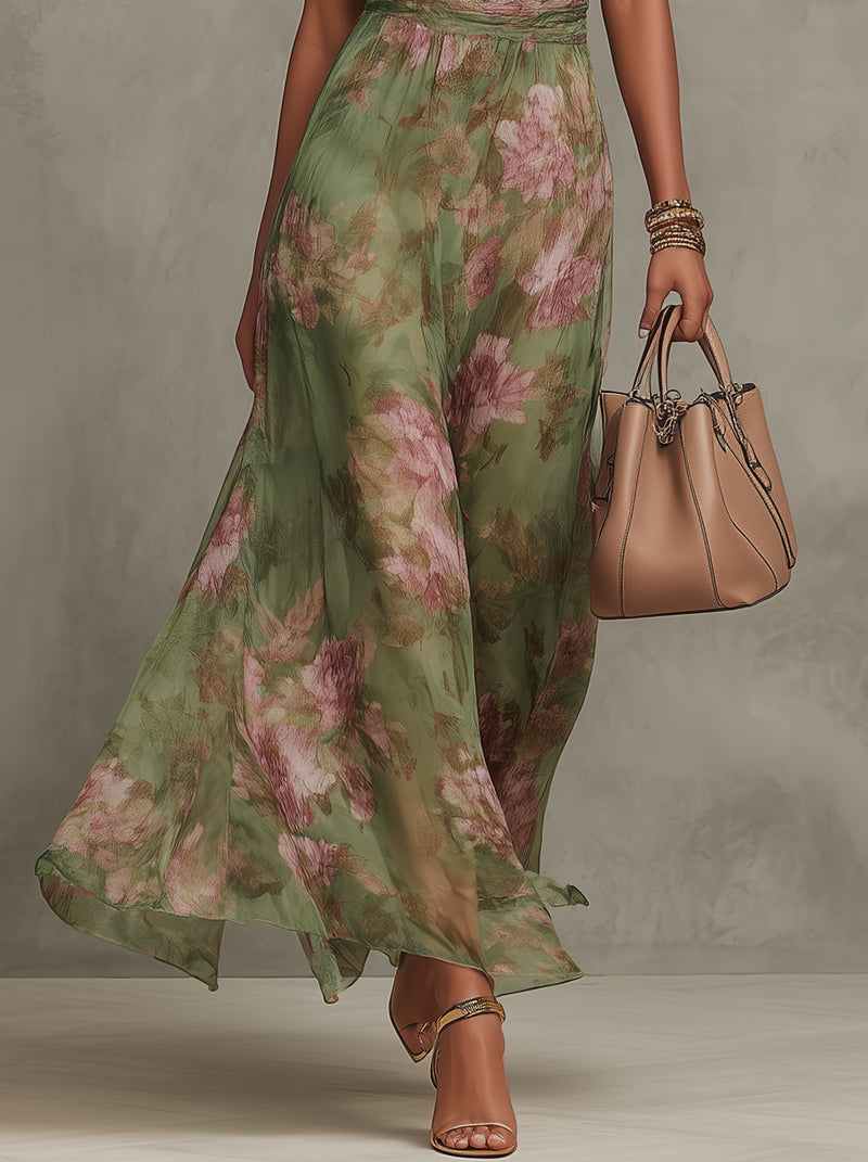 Vestido de lino floral para verano en Grüner Blumenprint 4