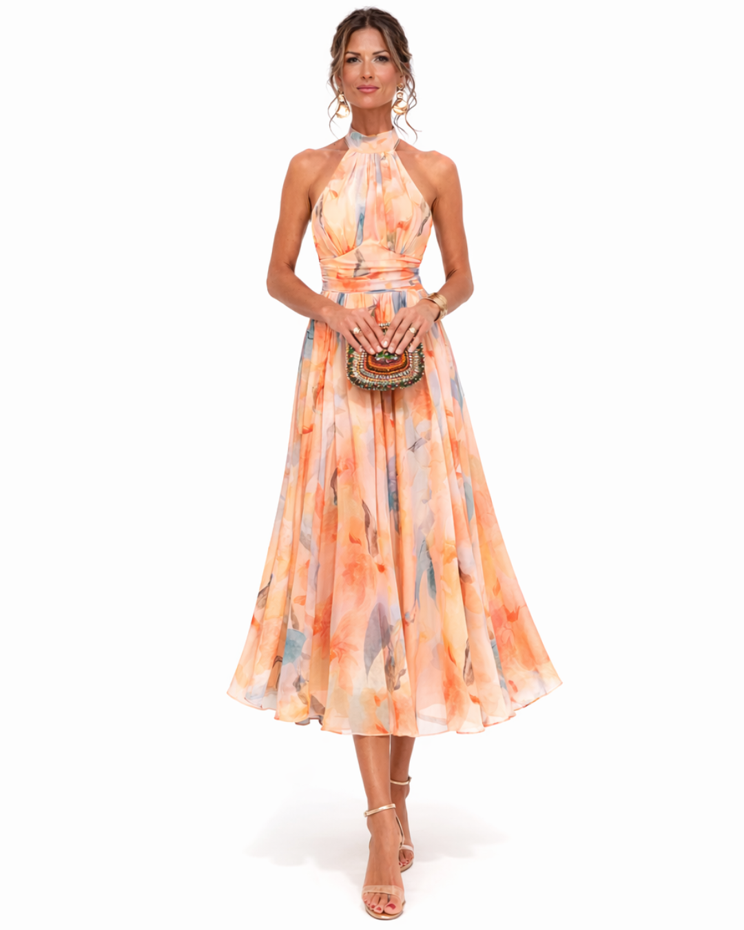Vestido de Lino Maxi Estampado Acuarela