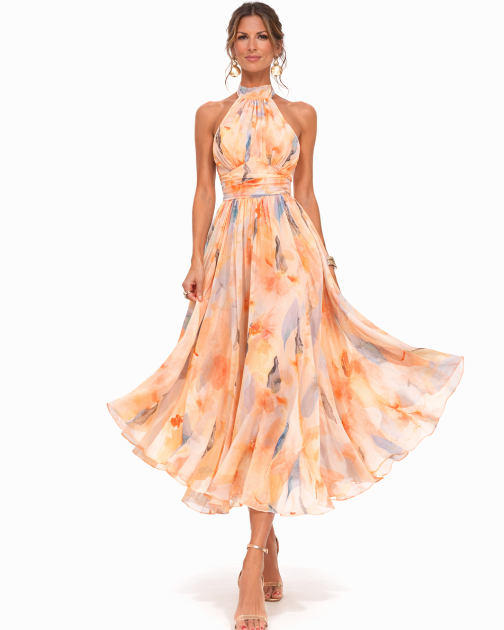 Vestido de Lino Maxi Estampado Acuarela (2)