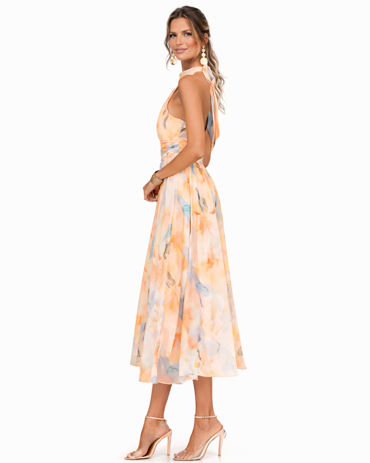 Vestido de Lino Maxi Estampado Acuarela (3)