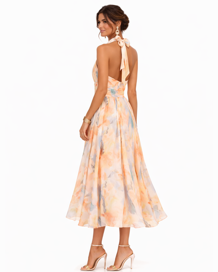 Vestido de Lino Maxi Estampado Acuarela (4)