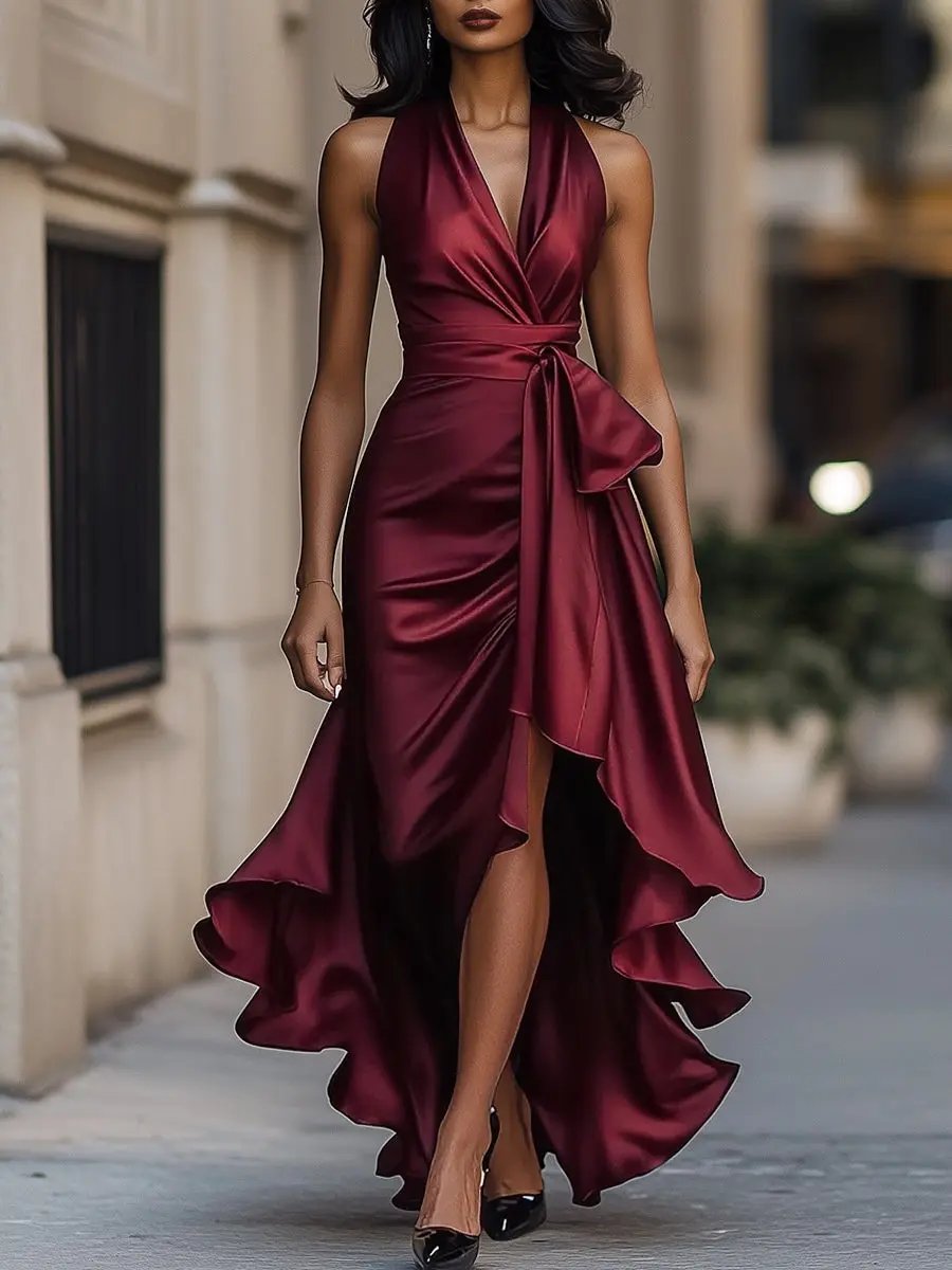 Vestido de Otoño para Invitadas de Boda en Burgunder