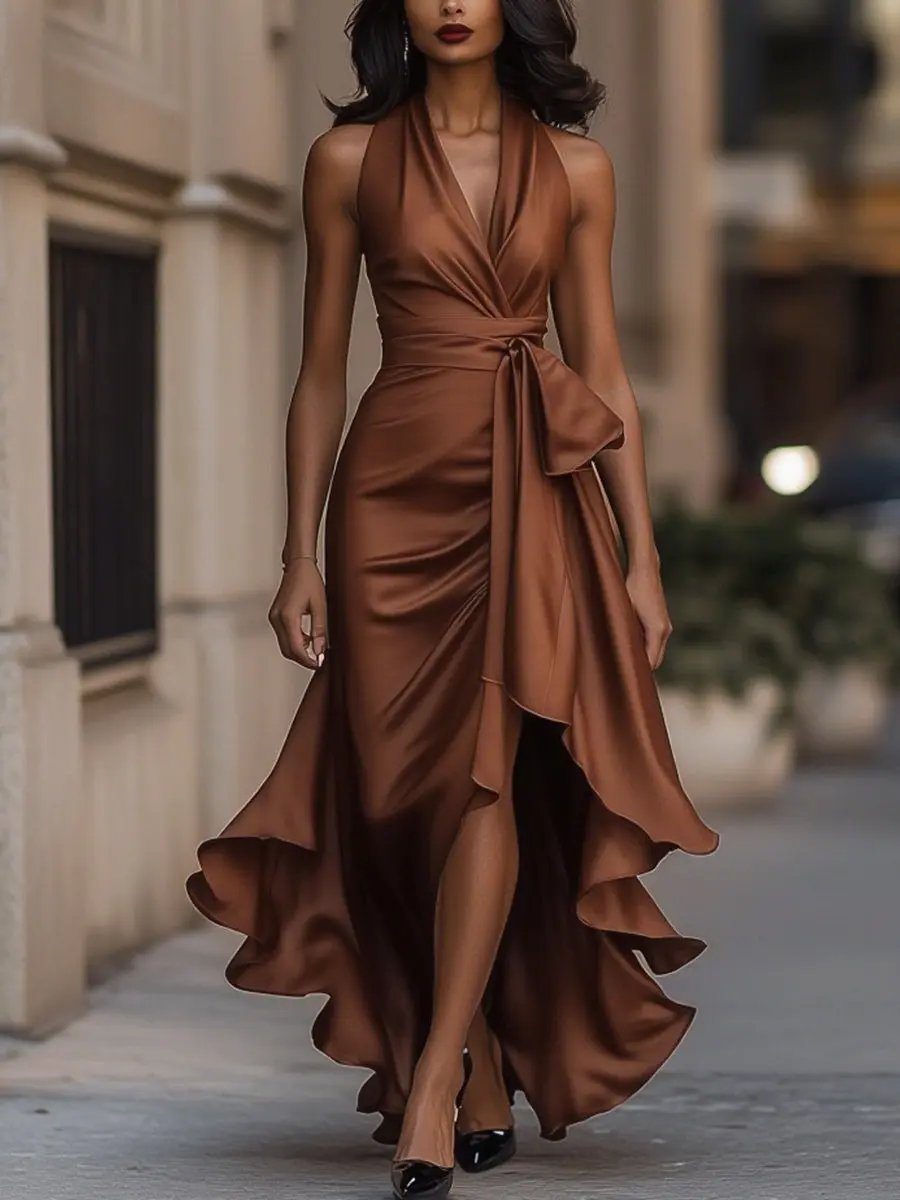 Vestido de Otoño para Invitadas de Boda en Marrón
