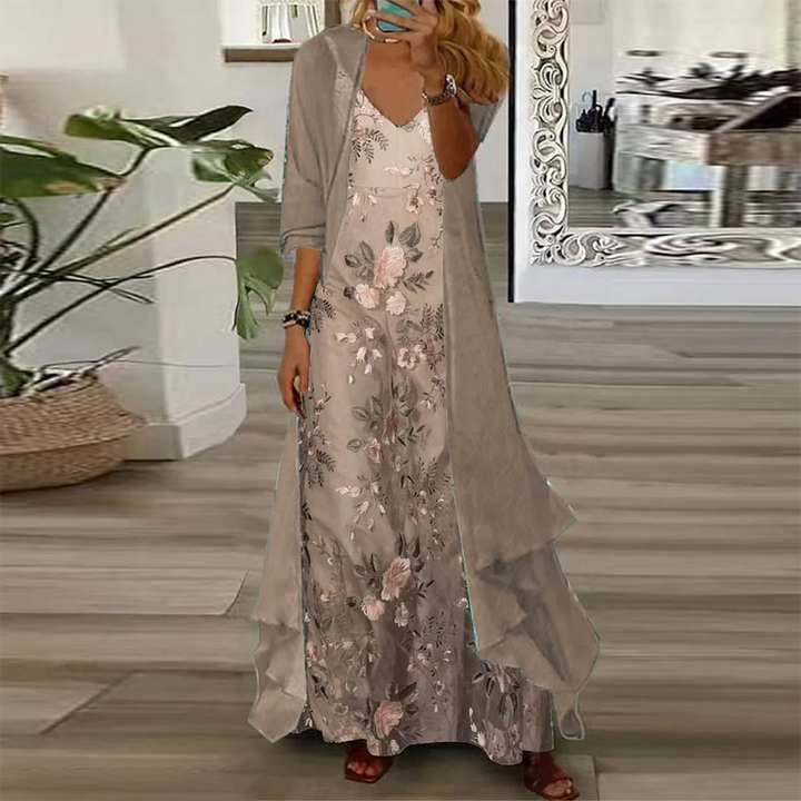 Vestido de playa floral largo de verano en Beige