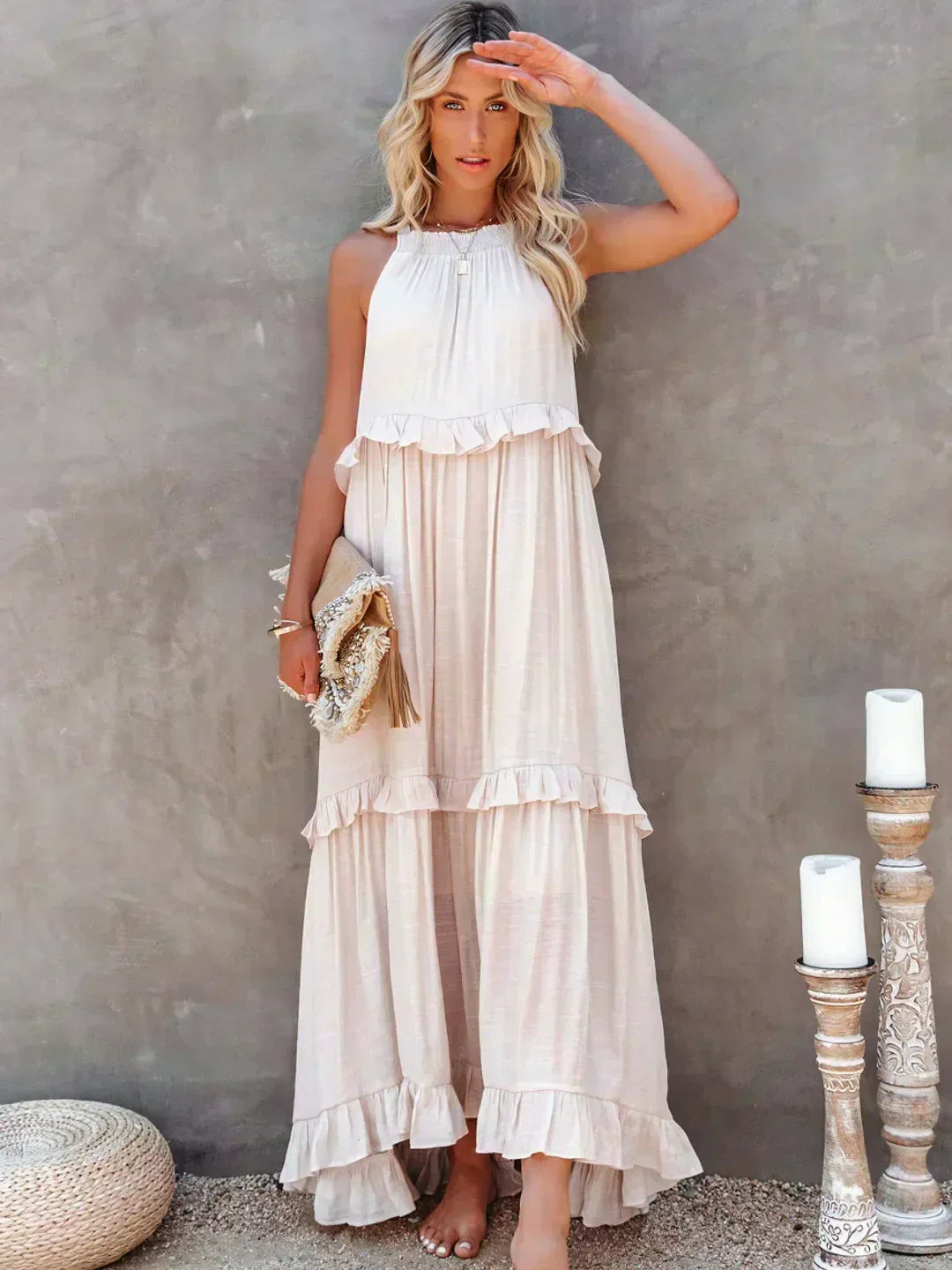 Vestido de verano largo y boho para mujer en Beige 1