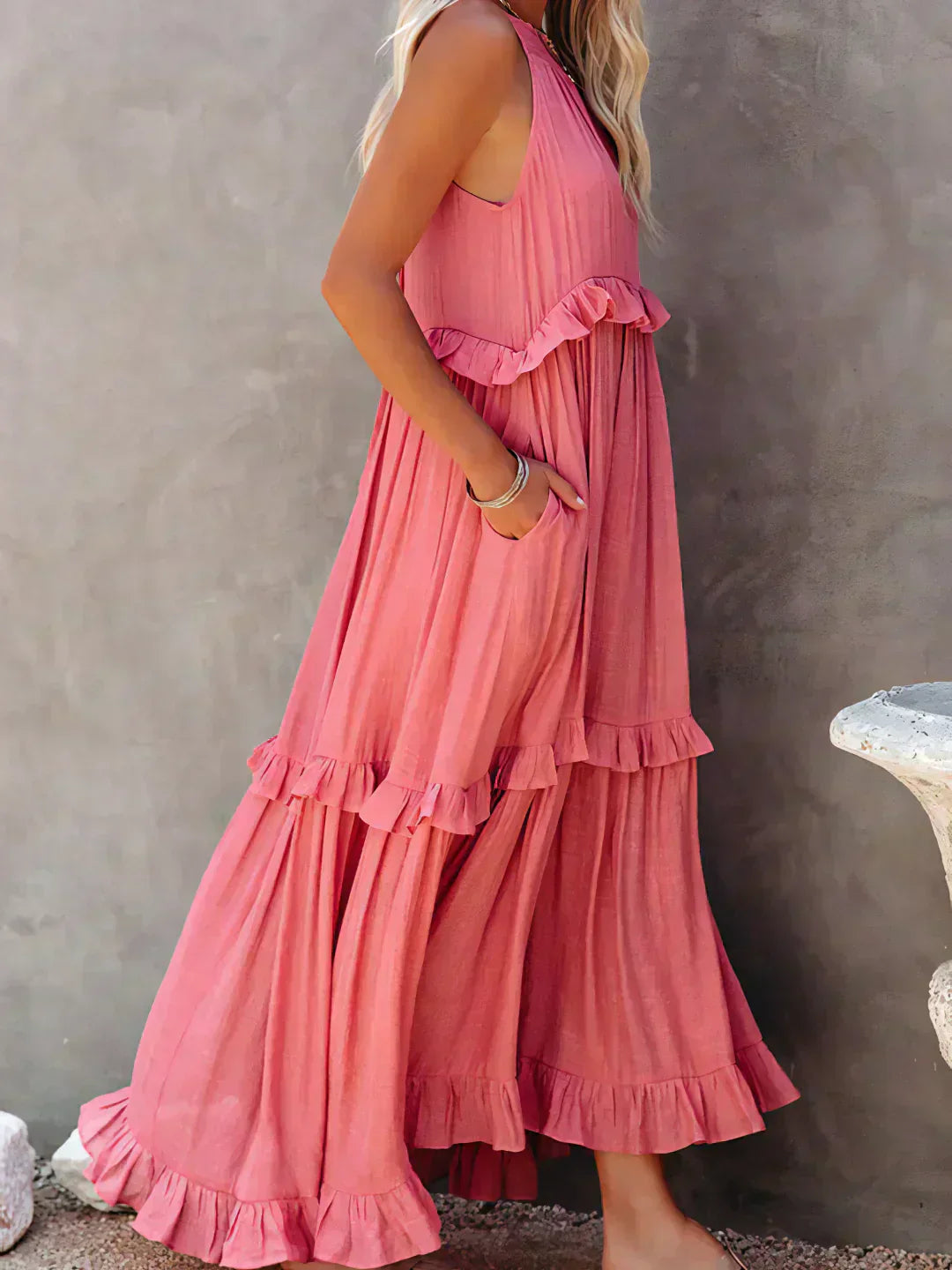 Vestido de verano largo y boho para mujer en Rojo 4