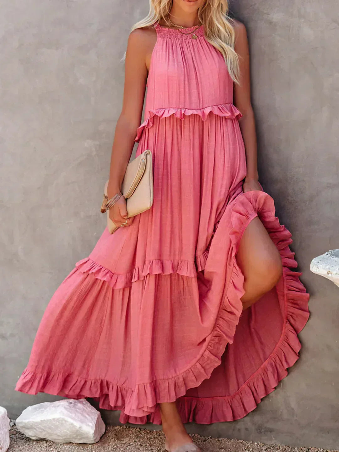 Vestido de verano largo y boho para mujer en Rosa 1